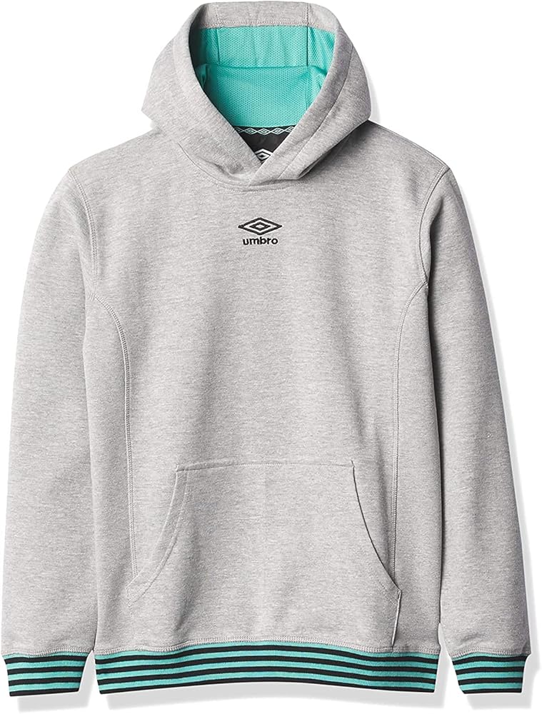 Umbro Boy's Youth (8-18) Pull Over Double Knit Hoodie, Medium Grey Heather/Mint