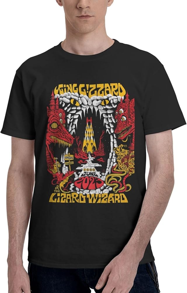 Rock Band T Shirts King Gizzard and Lizard Wizard Man's Summer Cotton Tee Crew Neck Short Sleeve T-Shirt Black