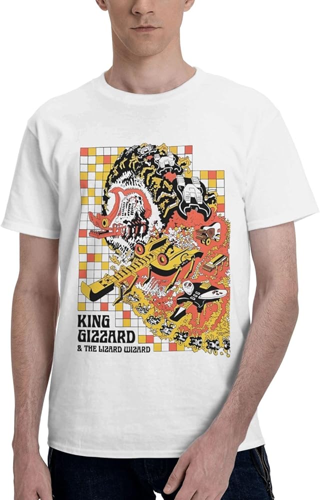 Rock Band T Shirts King Gizzard and Lizard Wizard Men's Summer Cotton Tee Crew Neck Short Sleeve Clothes White