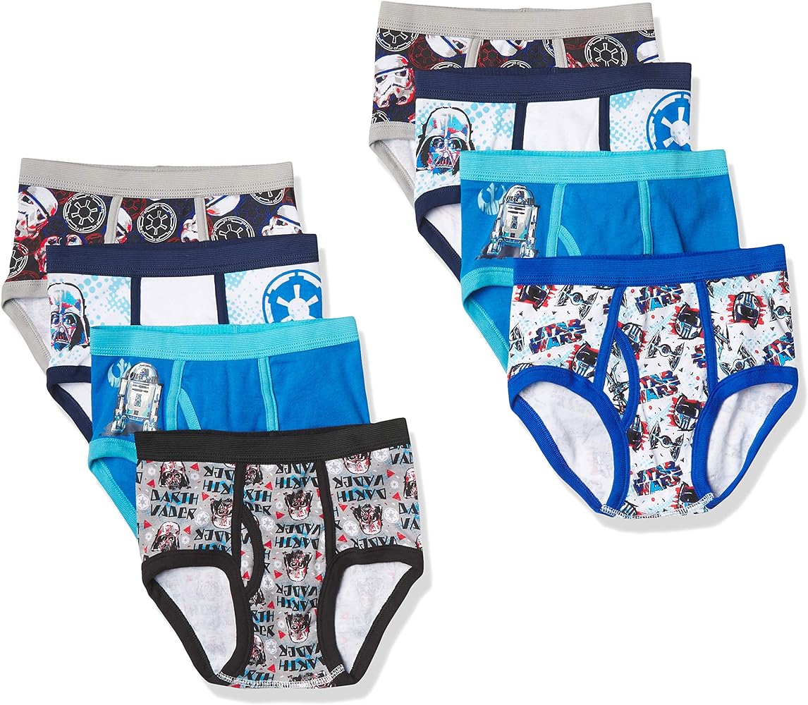 STAR WARS Boys' 100% Combed Cotton Brief Multipacks with Millennium Falcon, Darth Vader and More in Sizes 4, 6, 8, and 10