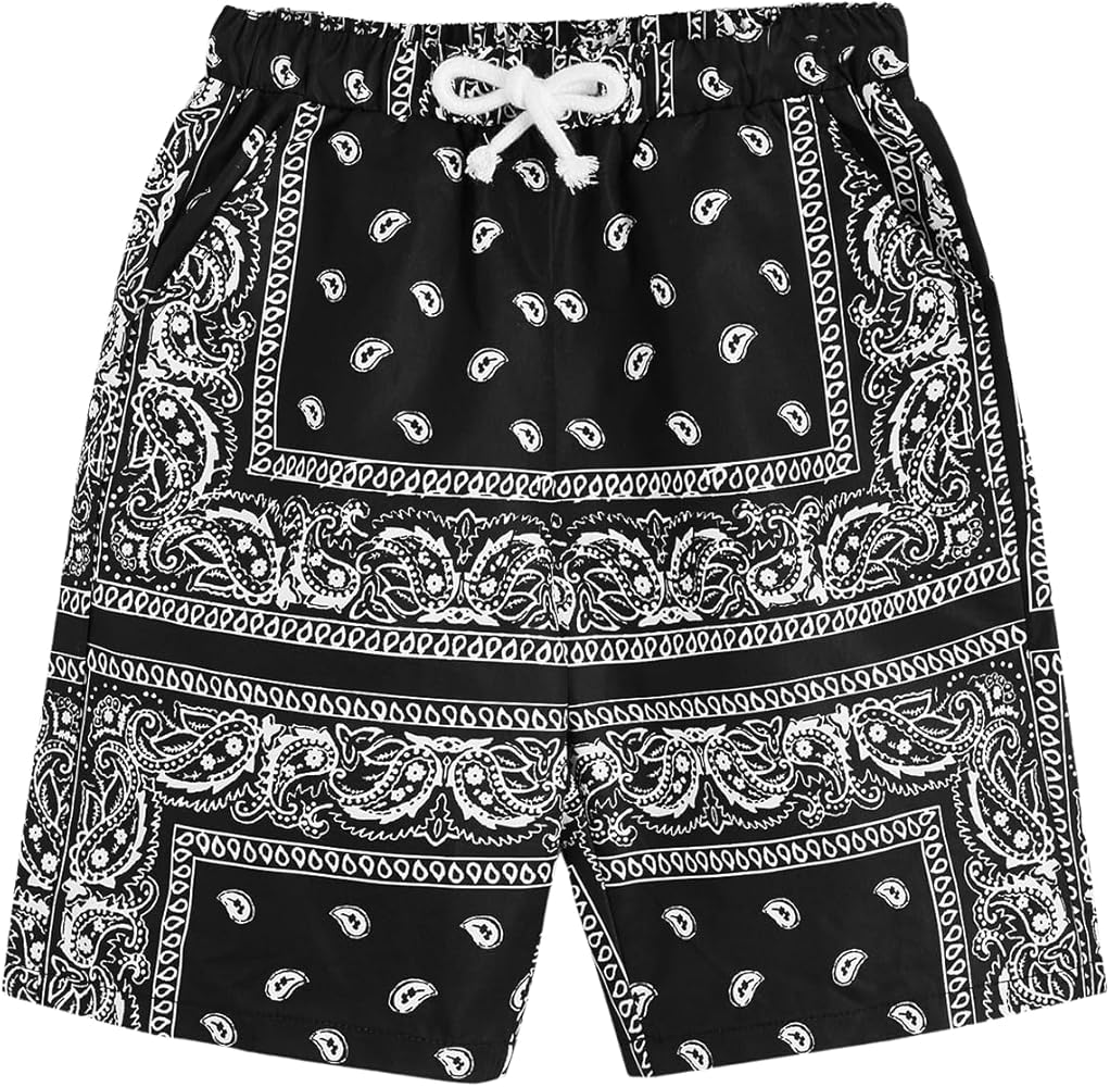 Boy's Paisley Shorts Boho Drawsring Casual Gym Beach Bandana Shorts Summer Shorts for Boys