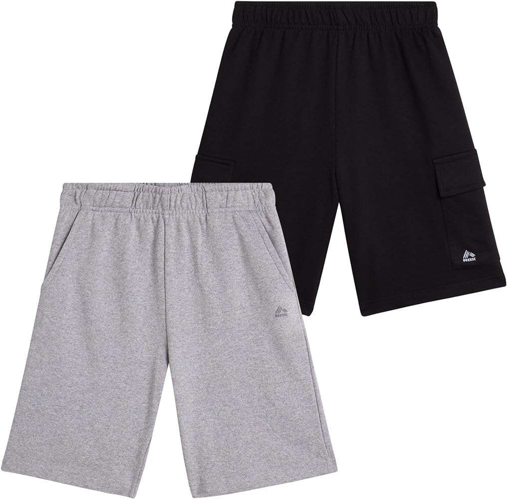 RBX Boys' Active Shorts - 2 Pack Performanc Fleece Sweat Shorts - Athletic Basketball Shorts with Pockets for Boys (8-16)