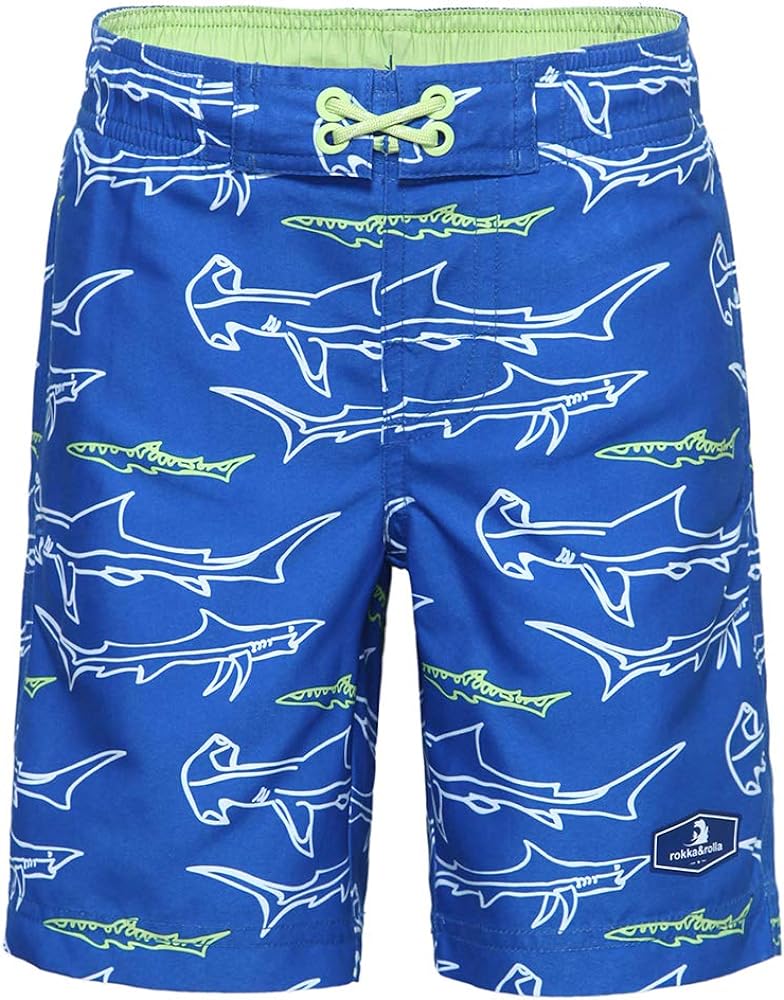 Rokka&Rolla Boys' Swim Trunks UPF 50+ Quick Dry Bathing Suit Swimwear Beach Shorts with Mesh Lining