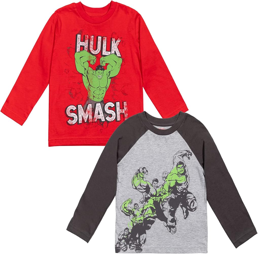 Marvel Avengers Spider-Man Iron Man Captain America Hulk Black Panther Miles 2 Pack Long Sleeve T-Shirts Toddler to Big Kid