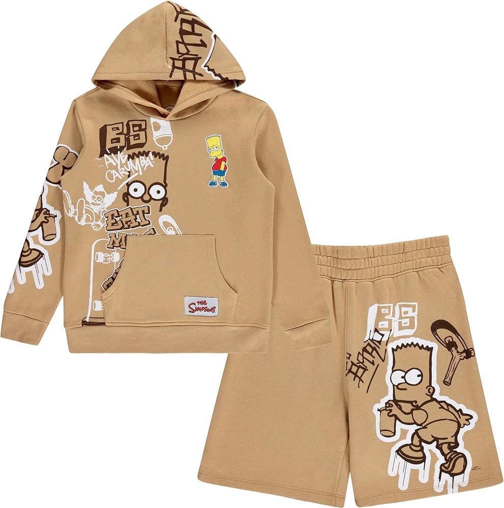 Boys Bart Simpson Hoodie and Shorts Clothing Set- Little and Big Boys Sizes 4-20