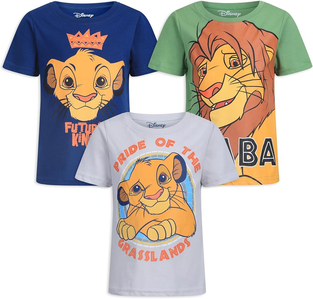 Disney Lion King Boys 3 Piece Short Sleeve T-Shirt Set for Toddlers-Grey/Green/Blue