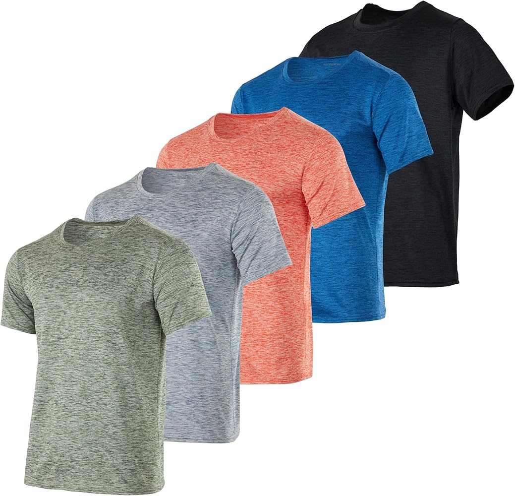 Real Essentials 5 Pack: Youth Dry-Fit Moisture Wicking Active Athletic Performance Short-Sleeve T-Shirt Boys & Girls