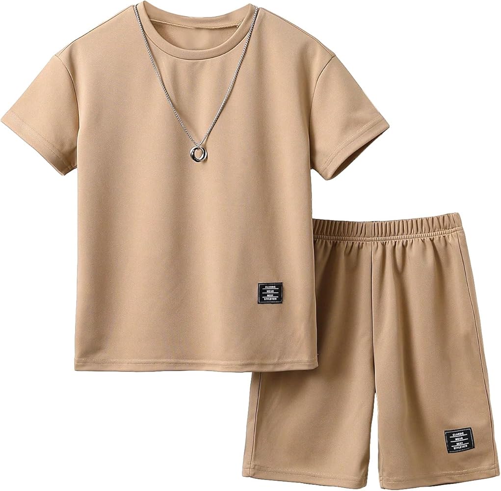 SOLY HUX Boy's Summer Short Sleeve Letter Tee Shirt and Track Shorts 2 Piece Outfit