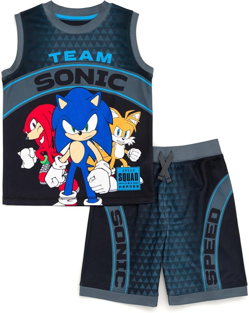 SEGA Sonic the Hedgehog Knuckles Tails Tank Top and Shorts Little Kid to Big Kid