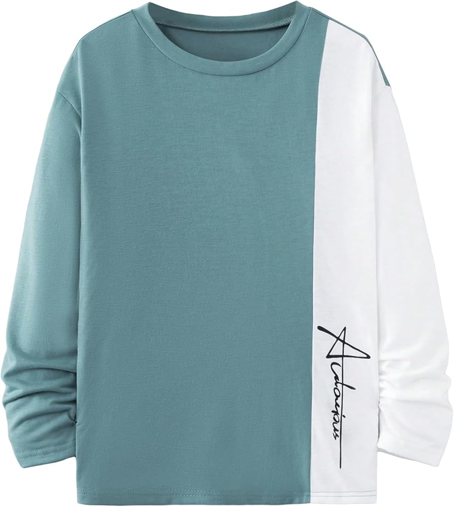 SOLY HUX Boy's Color Block T Shirt Letter Graphic Long Sleeve Round Neck Tee Tops