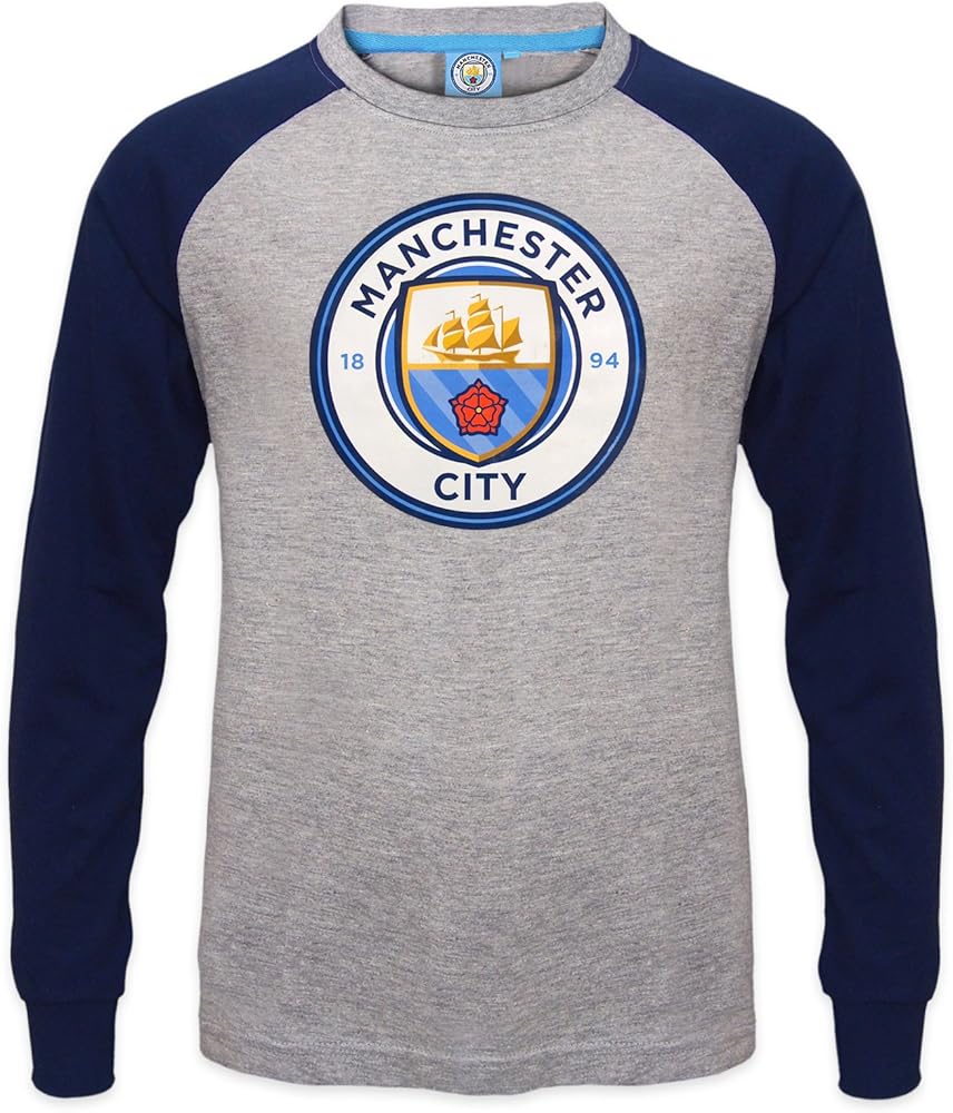 Manchester City FC Official Soccer Gift Kids Crest Long Sleeve Raglan T-Shirt