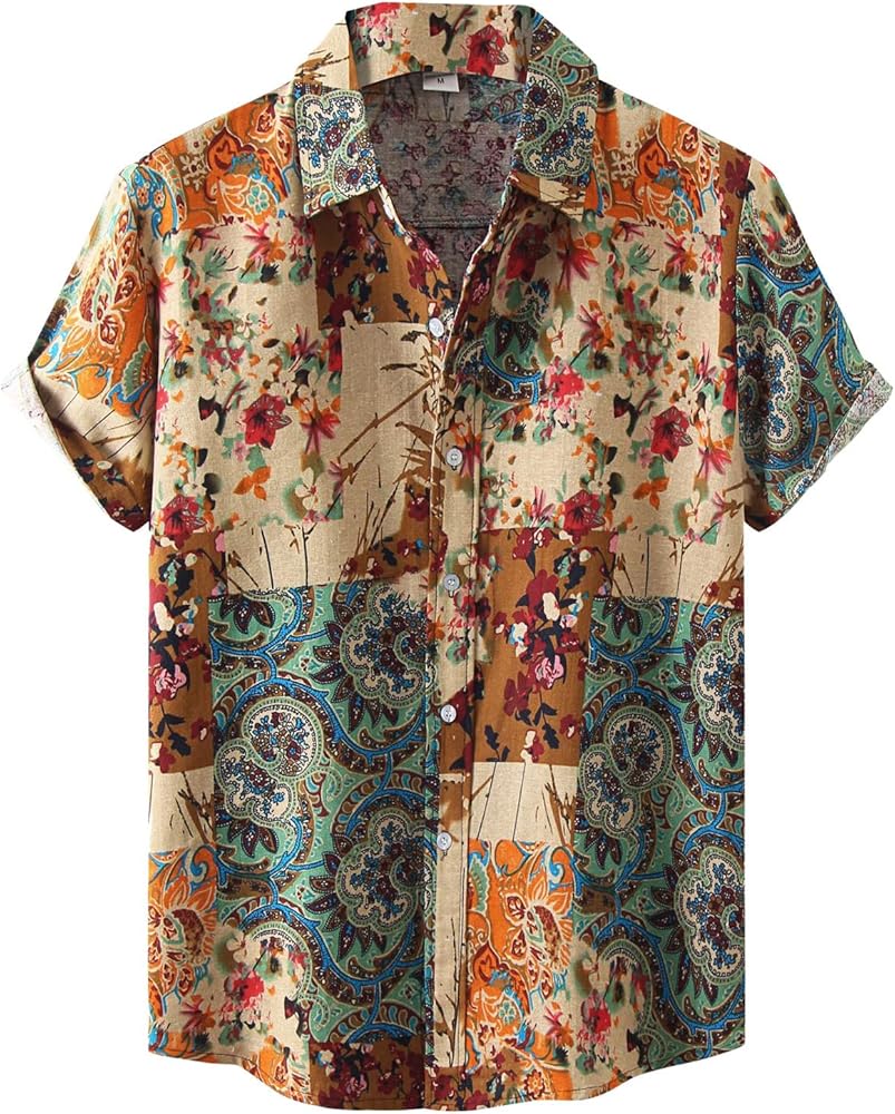 Men's Floral Button Down Hawaiian Shirt Short Sleeves Regular Fit Summer Beach Shirts Bowling Shirts Blouse