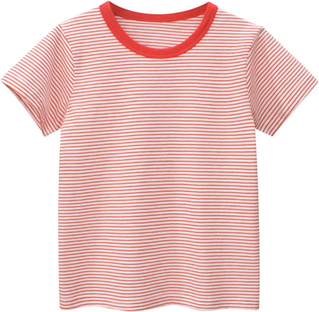 Toddler Kids Baby Boys Girls Summer Stripe Short Sleeve Tees Toddler Boys Casual Crew Neck T Shirt Fashion Unisex Kids Tops