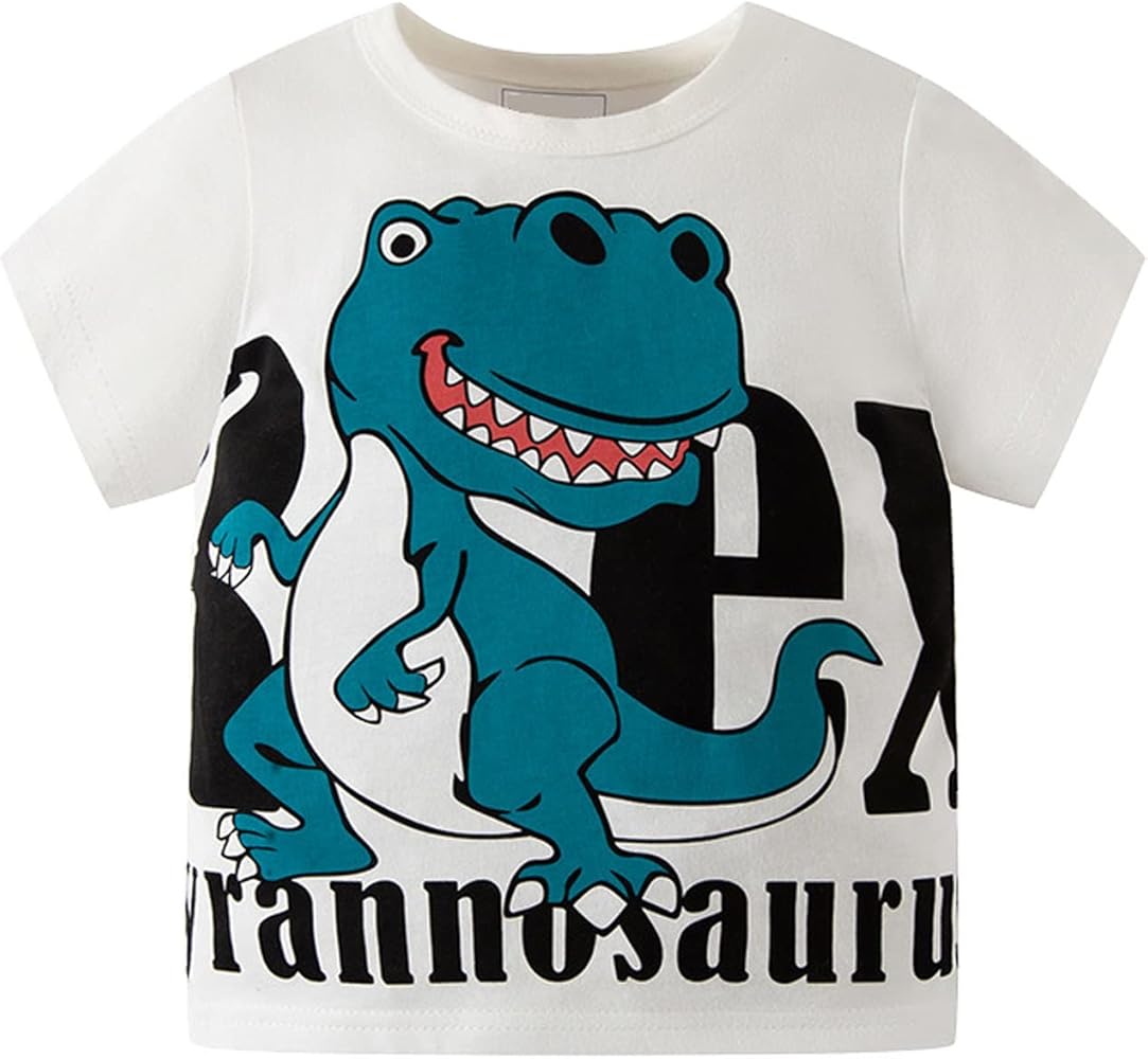 Boys' Beach Tank Tops Summer Cartoon Dinosaur Short Sleeve Crewneck T Shirts Tops Tee Boys' Breathable Athletic Tees