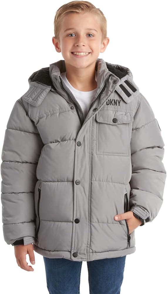 DKNY Boys' Winter Jacket - Insulated Quilted Puffer Parka Coat, Sherpa Lined Hood - Heavyweight Ski Jacket for Boys (4-20)