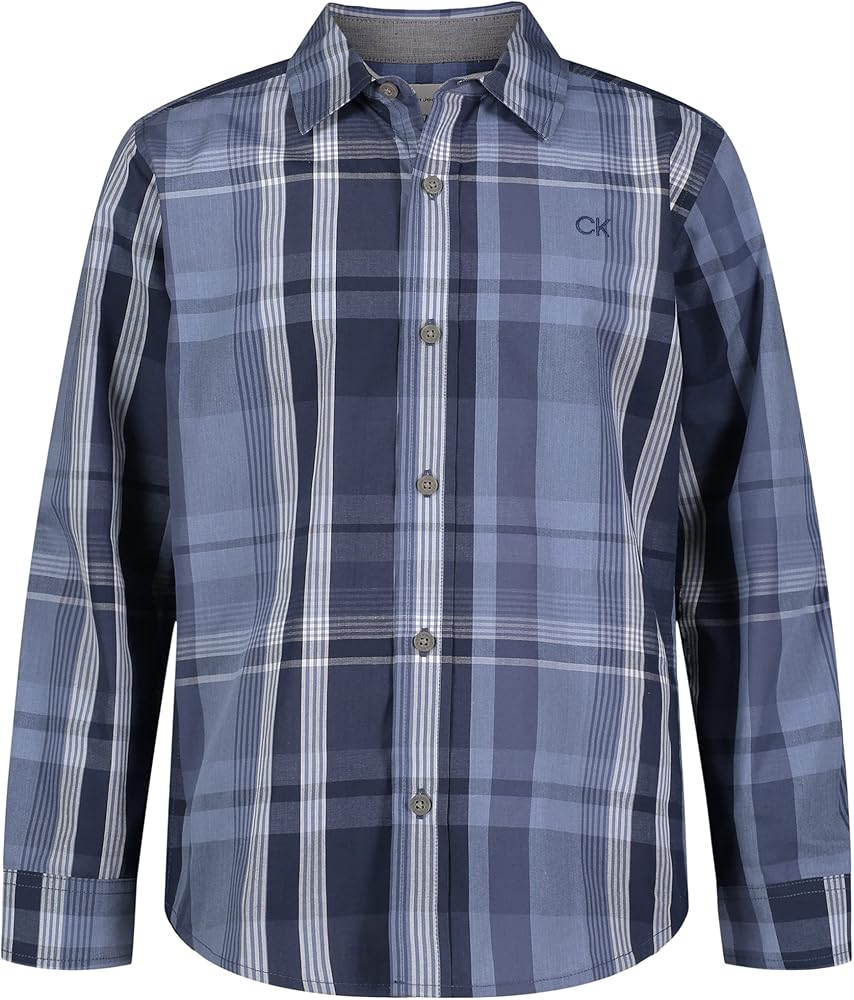 Calvin Klein Boys' Long Sleeve Woven Button-Down Shirt