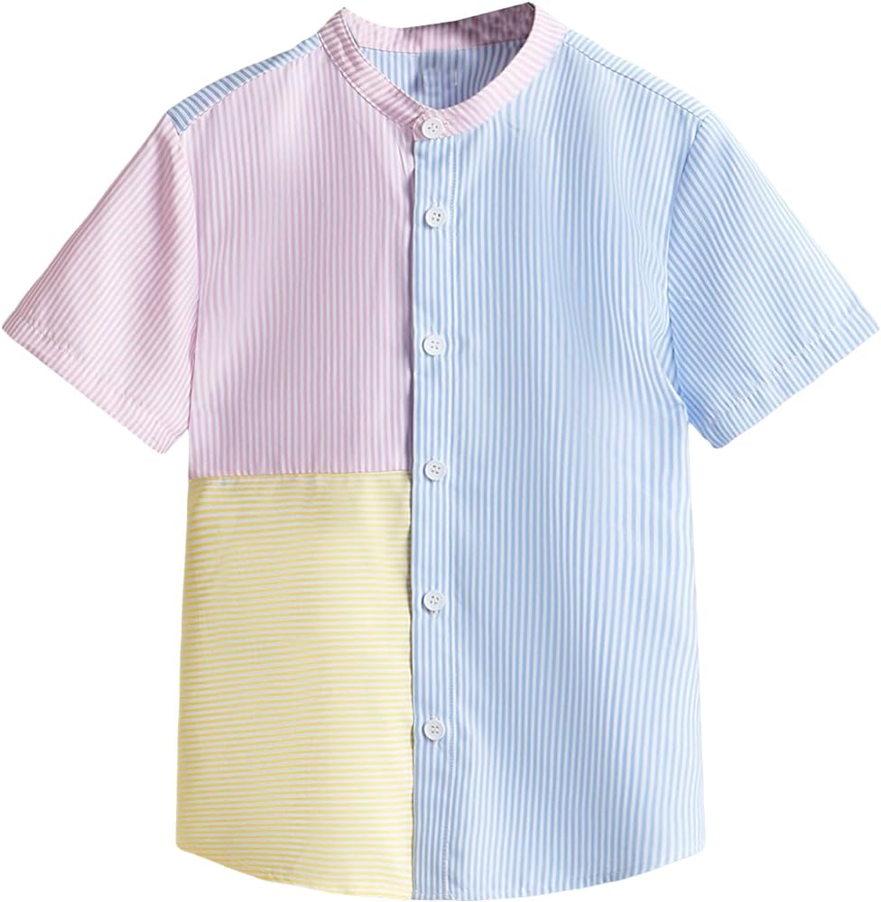 SOLY HUX Boy's Striped Shirt Color Block Short Sleeve Button Down Shirts