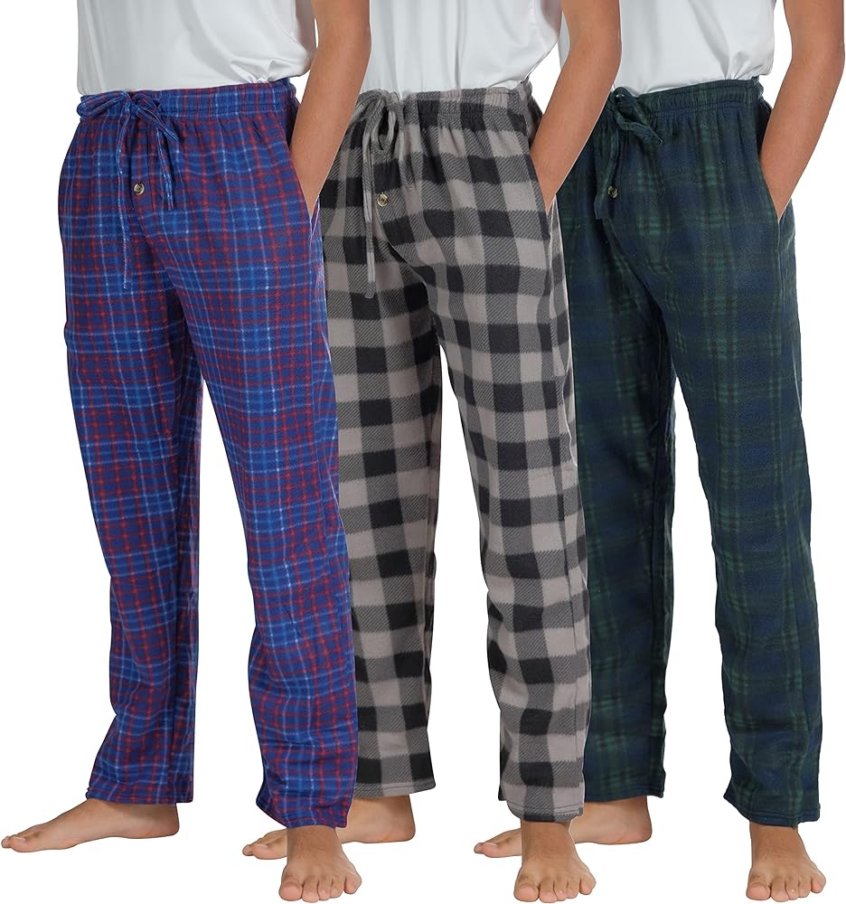 Real Essentials 3 Pack Boys Pajama Pants Super Soft Fleece PJ Lounge Bottoms for Kids