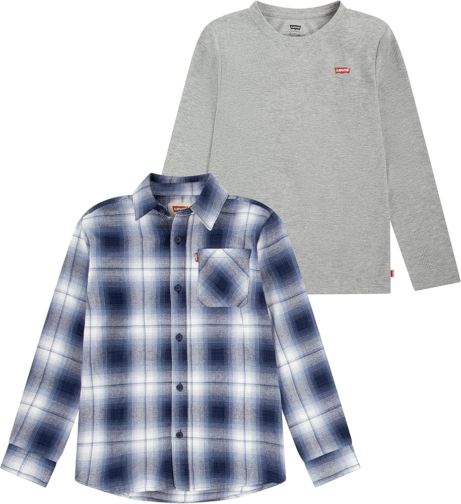 Levi's Boys' Long Sleeve Waffle Knit and Flannel 2-Pack Shirt