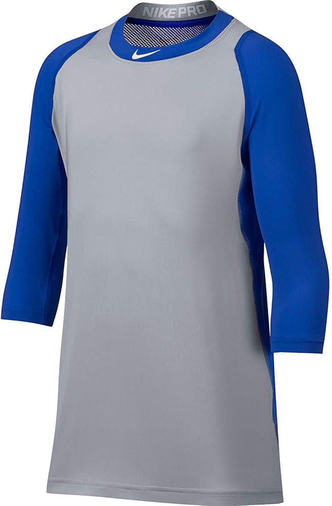 Nike Boys' Pro Cool Reglan ¾-Sleeve Baseball Shirt (XS, Royal/Grey)