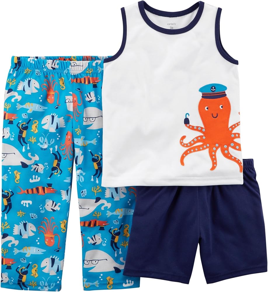 Carter's Boys' 3 Pc Poly 363g038 (Toddler 5, Blue/Octopus)