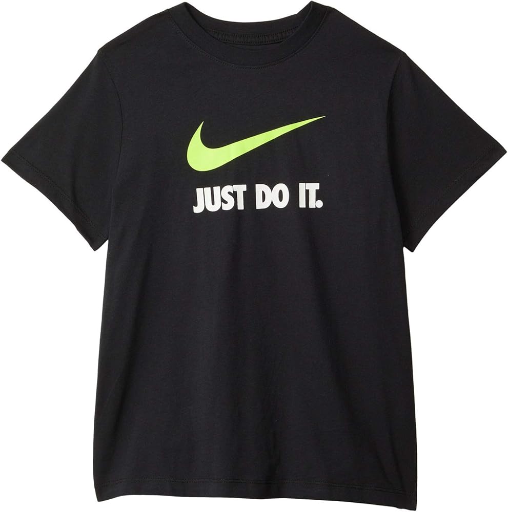 Nike Boy's Sportswear Just Do It Swoosh EXT Tee (Little Kids/Big Kids) Black/Volt MD (10-12 Big Kid)