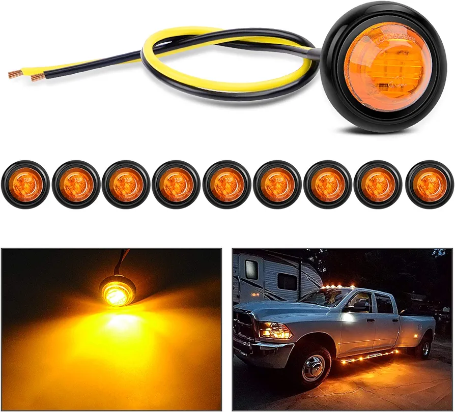 Nilight TL-03 10 PCS 3/4” Round Clearance LED Front Rear Side Indicator Bullet Marker Light for Truck RV Car Bus Trailer Van Caravan Boat (12V, Amber), 2 Years Warranty