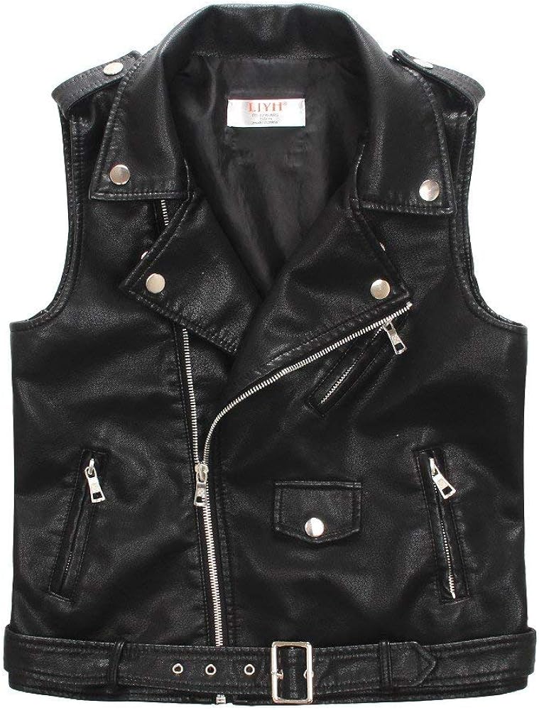 LJYH Children Faux Leather Motorcycle Vests Boys Joker Dress Coats Black