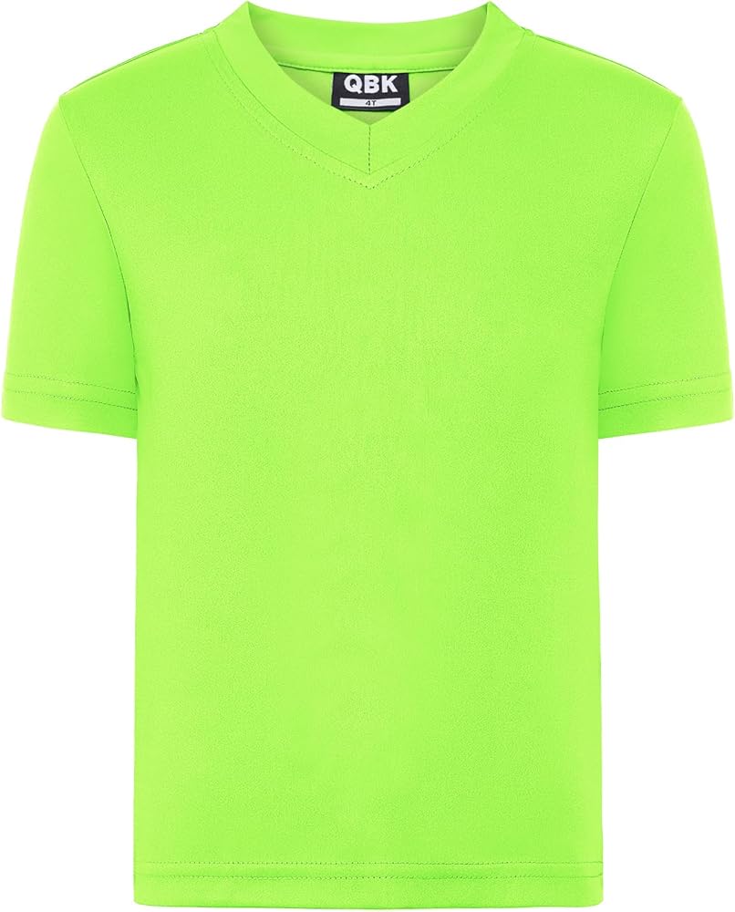 QBK 2T to Youth Neon T Shirt Kids Rash Guard UPF 50+ V-Neck Dry Fit Athletic Short Sleeve Shirts for Boys and Girls