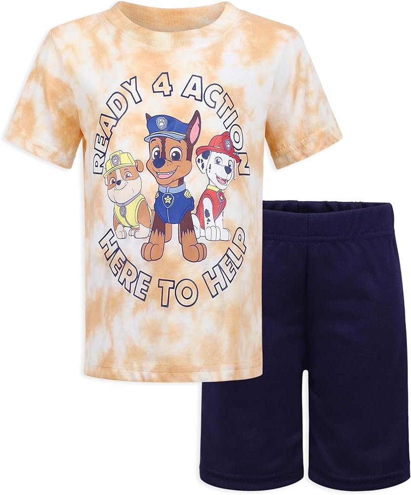 Paw Patrol Nickelodeon Chase, Marshall and Rubble Boys’ Tie Dye T-Shirt and Short Set for Toddler