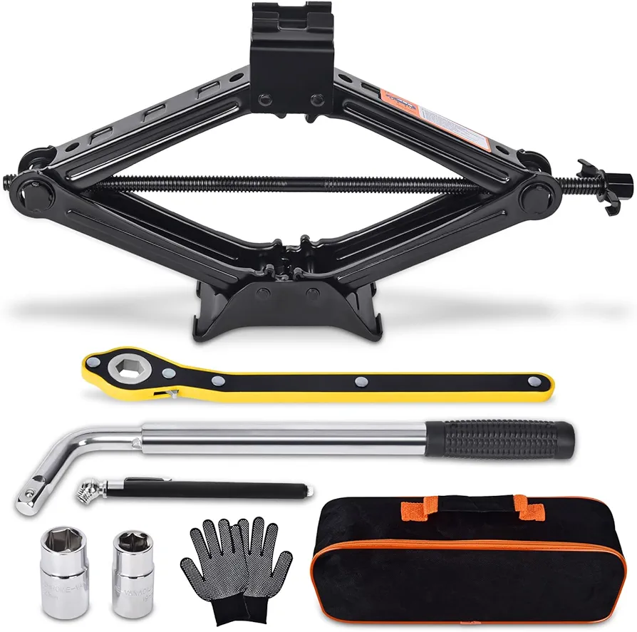 Car Jack Kit Scissor Jack for Car 2 Ton (4409 lbs) Tire Jack Tool Kit Universal Car Emergency Kit with Lug Wrench Tire Changing Kit for Car SUV MPV