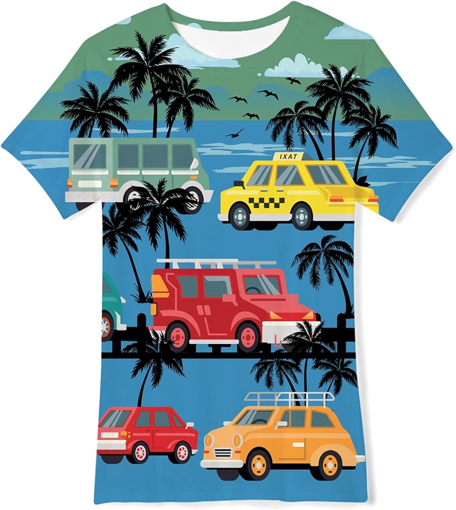 Boys Girls Hawaiian T-Shirt 3D Print Short Sleeve Novelty Crewneck Tee Size 6-14