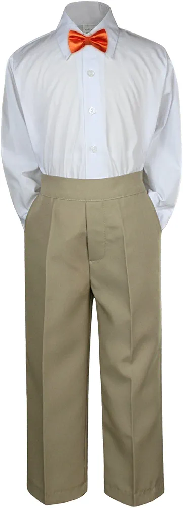 3pc Formal Baby Teens Boys Orange Bow Tie Khaki Pants Sets Suits S-7 (6)