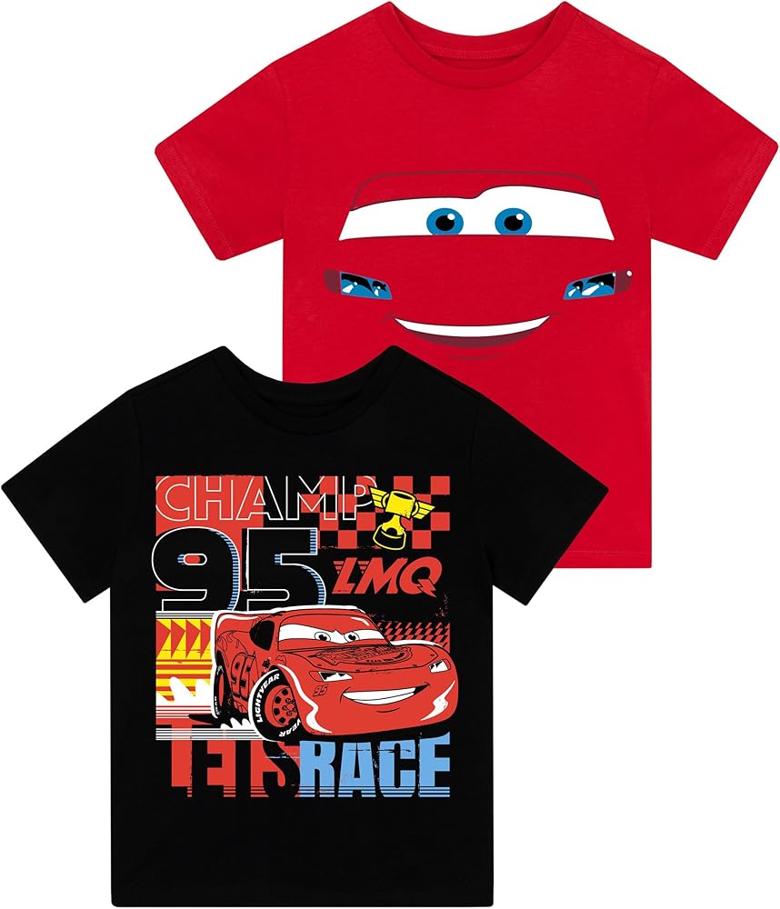 Disney Cars Shirt | Lightning McQueen Tshirt | Cars Boys T-Shirts | Boys' T-Shirts Pack of Two