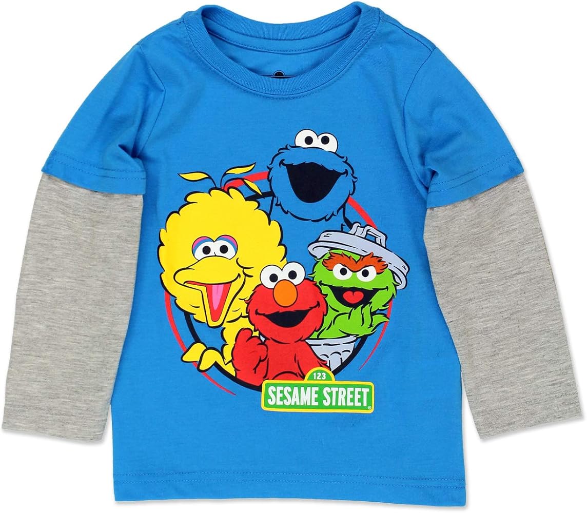 Sesame Street Elmo and Cookie Monster Boys T-Shirt for Infant and Toddlers – Blue or Red