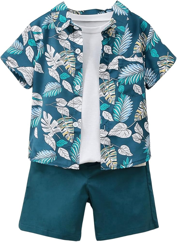 Floerns Toddler Boy's 2 Piece Outfits Tropical Print Shirts Top with Shorts Sets