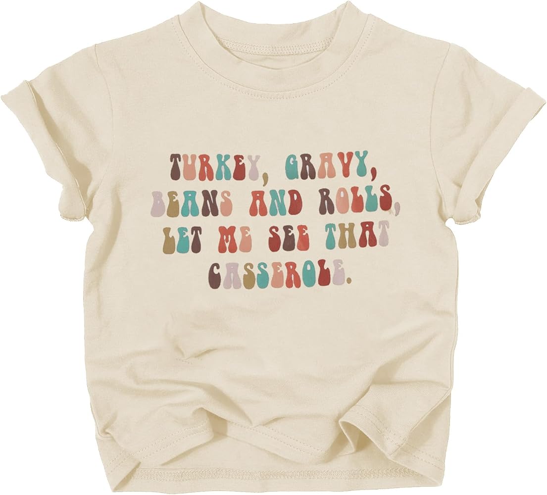 Toddler Boys Girls Halloween Thanksgiving Shirts Turkey Gravy Beans and Rolls Shirt Cute Graphic Fall Tees Tops