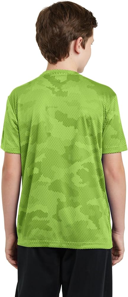 SPORT-TEK Boys CamoHex Tee, Large, Lime Shock