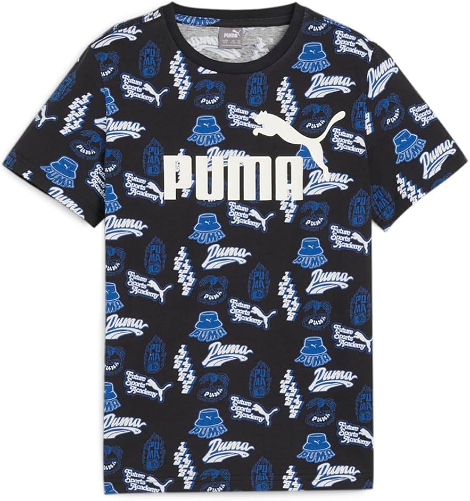 PUMA Kids Boys Essentials Mid 90S Graphic Crew Neck Short Sleeve Athletic Tops Casual - Black, Blue, White - Size S