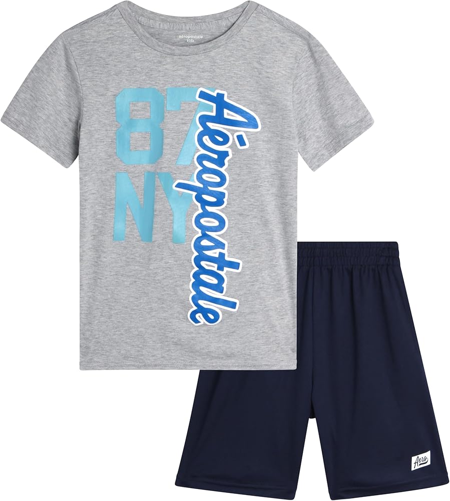 AEROPOSTALE Boys' Active Shorts Set - 2 Piece Short Sleeve T-Shirt and Mesh Gym Shorts - Activewear Outfit for Boys (4-12)