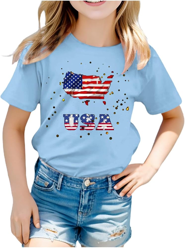 Toddler Boy Girl Fourth of July Shirt 3D Graphic Printed Tops Tee Cute Short Sleeve Crew Neck Tshirts for Kids Boys Girls,Toddler Boy 4Th of July,4Th of July Shirts Toddler Boy