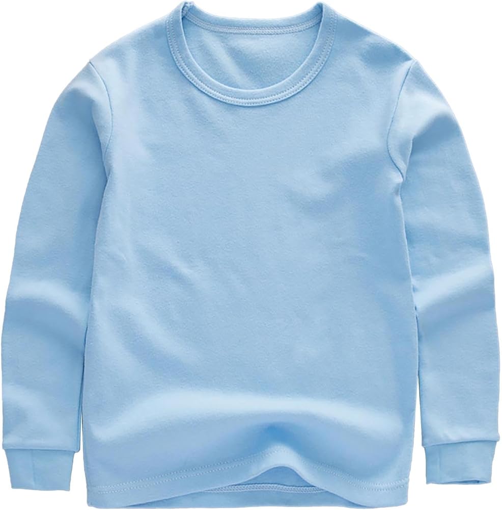 Kids Boys Girls Cotton Long Sleeve Basic T-Shirts Toddler Solid Color Round Neck Tee Tops Soft Comfortable Clothes