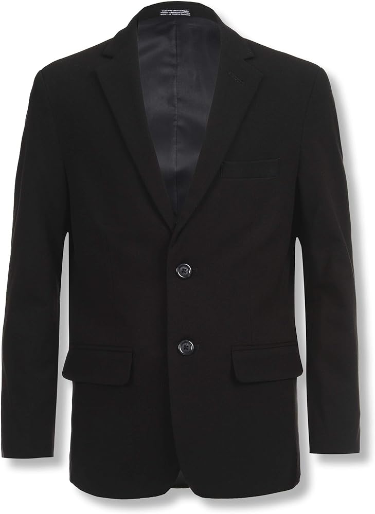 Calvin Klein Boys' Bi-Stretch Blazer Suit Jacket, 2-Button Single Breasted Closure, Buttoned Cuffs & Front Flap Pockets