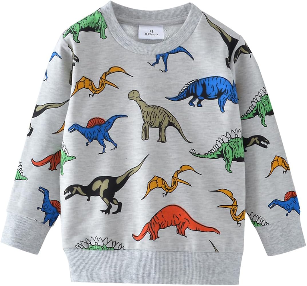 Toddler Boys Sweatshirts Long Sleeve Sport Elephant Sweat Shirt Dinosaur Pullover Crewneck Tops Tees Kids 2-7 Years