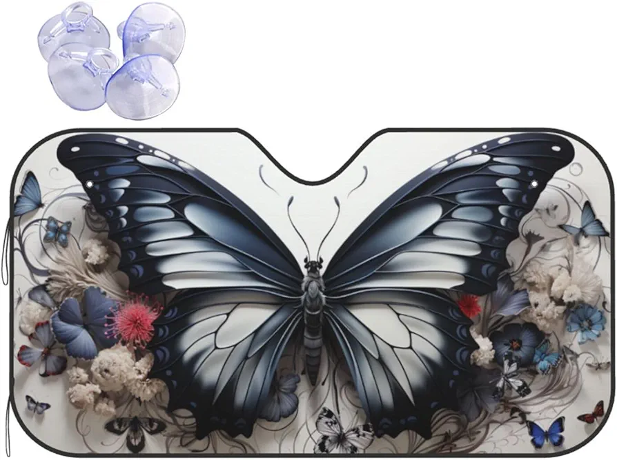 Butterfly Car Sun Shade Windshield, Funny Beautiful Butterfly Sun Shade for Car Truck & SUV Front Window Shade Protector Blocks Uv Rays and Keep Your Vehicle Cool Sun Shade Visor Shield Cover