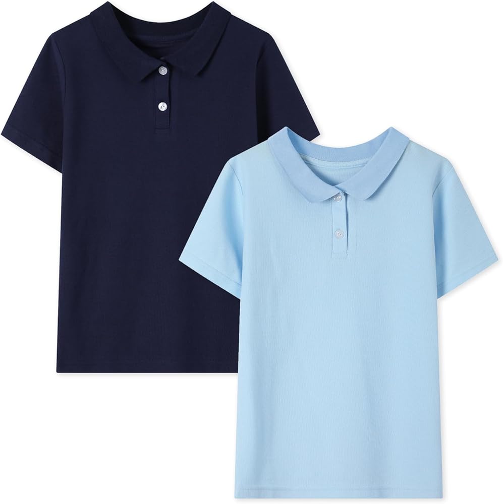 HILEELANG Unisex Boy Girl Uniform Polo Shirts Pique Cotton School Tops Tee Shirts 2 Packs