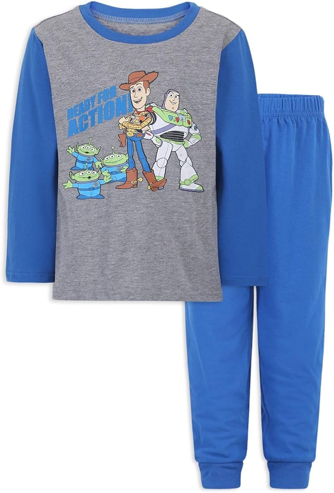 Disney Toy Story Buzz Lightyear, Woody and Aliens Boys Long Sleeve Shirt and Pants Set for Toddler and Little Kids