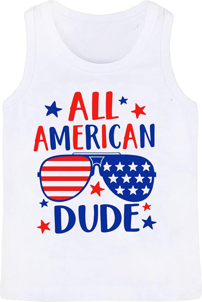 4th of July Tank Tops Toddler Boys American Flag Shirts Kids Patriotic T-Shirts Sleeveless Top 100% Cotton Tees 1-7T