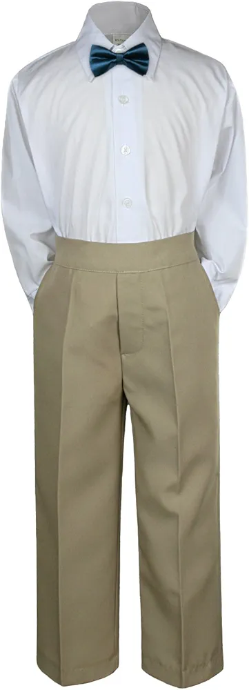 3pc Formal Baby Teen Boys Green Teal Bow Tie Khaki Pants Set Suits S-7 (7)