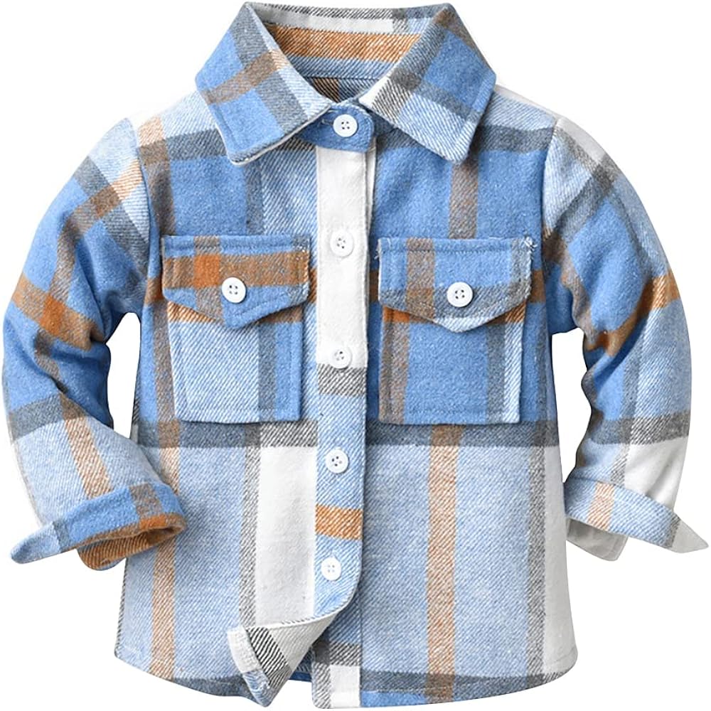 ODIZLI Kids Toddlers Boys Casual Long Sleeve Flannel Button Down Shirt Regular Fit Shirt Fall Coat